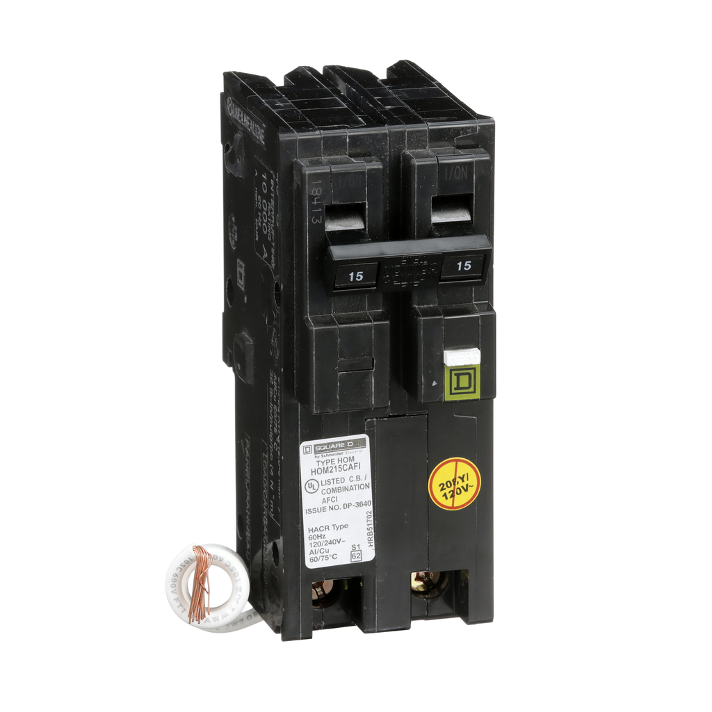 Mini circuit breaker, Homeline, 15A, 2 pole, 120VAC, 10kA AIR, combo ...